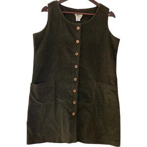 Vintage 90s Deva Lifewear Jumper Shift Mini Dress M Olive Green Corduroy Grunge